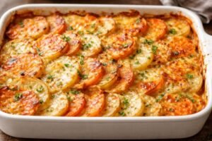 potato and sweet potato au gratin